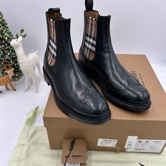 Men’s Burberry vintage check leather Chelsea boots size 42 made in Italy - Picture 1 of 14